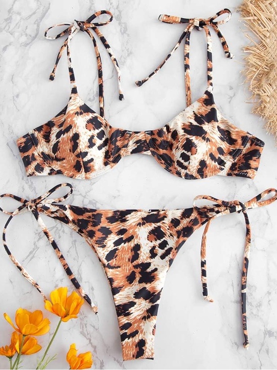 Zaful Other - ZAFUL Leopard Tie Underwire Bikini Set - Leopard M